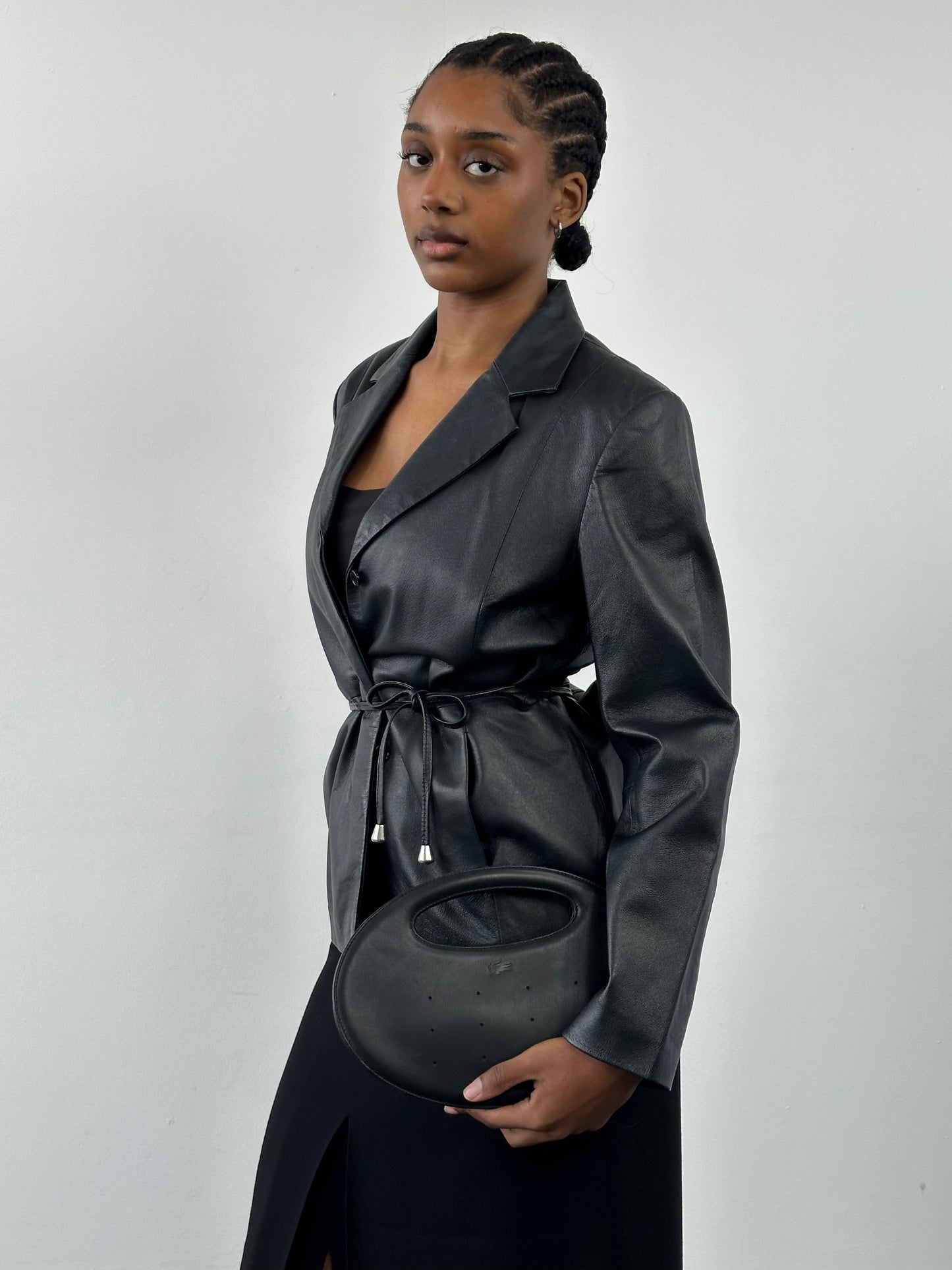 Vintage 2000s Minimal Tie Belt Leather Jacket - S