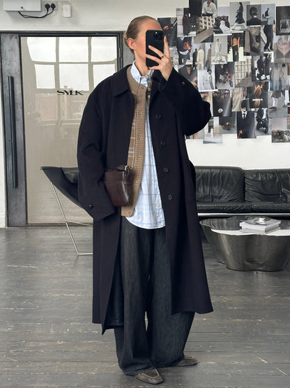 Vintage 1980s Pure Wool Concealed Placket Belted Coat - XL/XXL