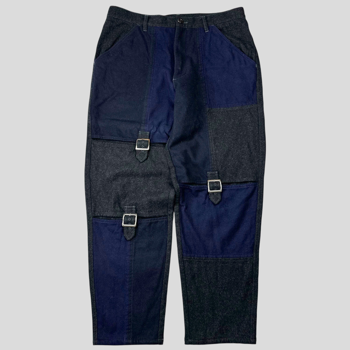 CDG SHIRT 00’s Buckle Patchwork Panelled Wool Trousers - L | W35, Multicoloured