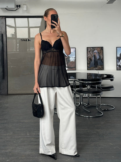 Vintage 2000s Sheer Lace Pushup Cami Top - S