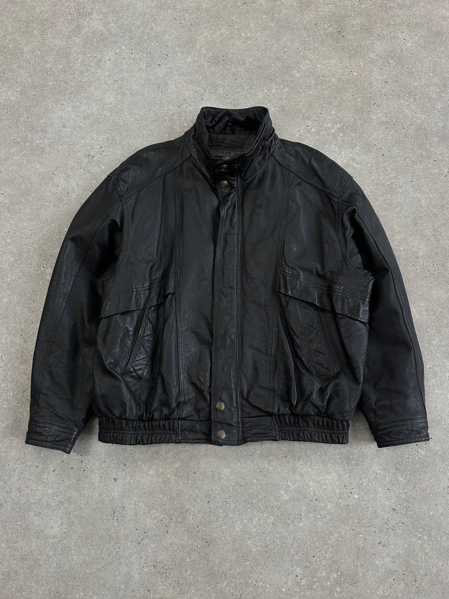 Vintage High Neck Leather Bomber Jacket - XL