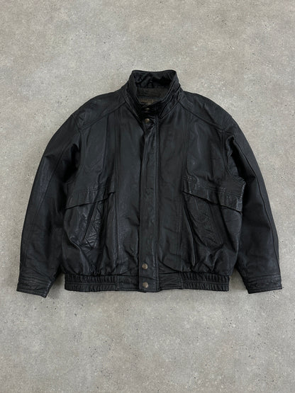 Vintage High Neck Leather Bomber Jacket - XL