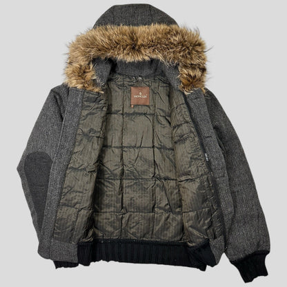 Moncler 00’s Herringbone Wool Down Detachable Fur Jacket - 3 (L) | Default Title, Brown