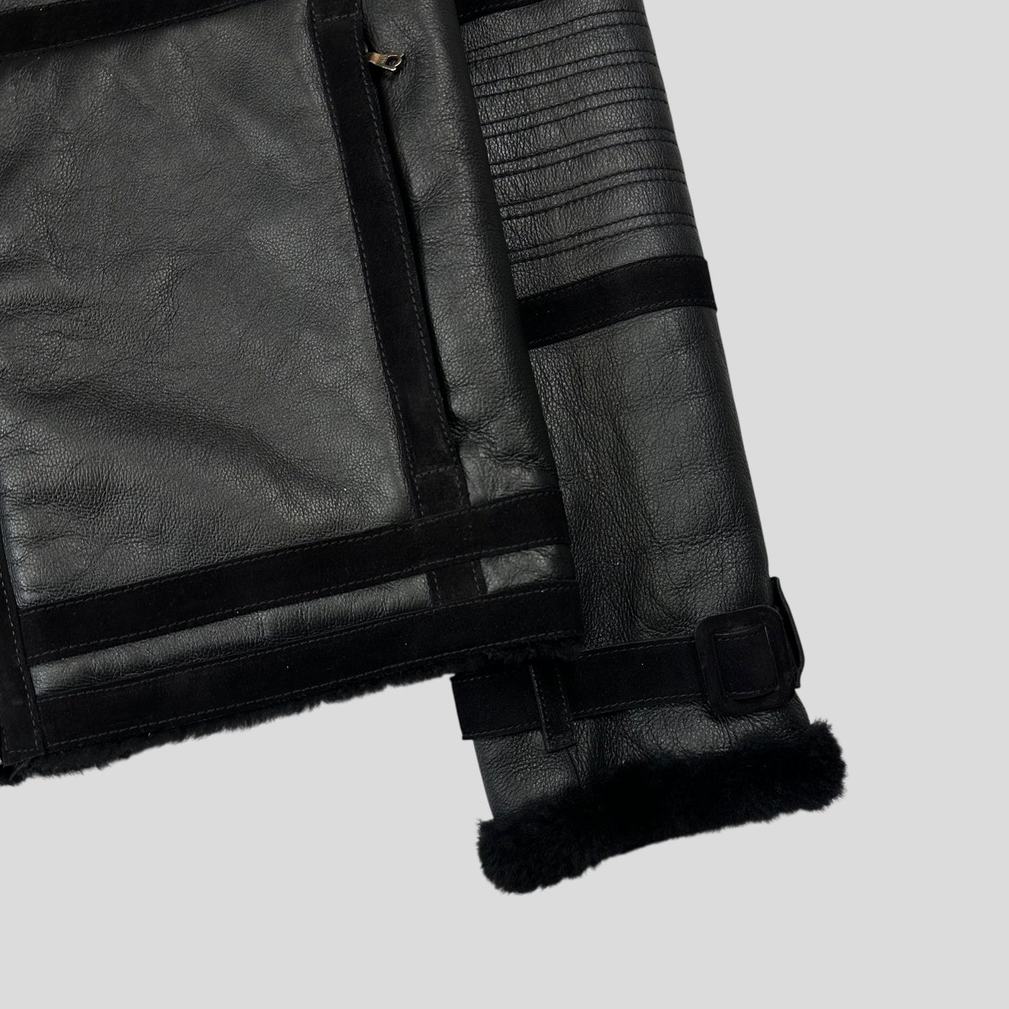 Neil Barrett Leather Lambskin Shearling Asymetrical Biker Jacket - S