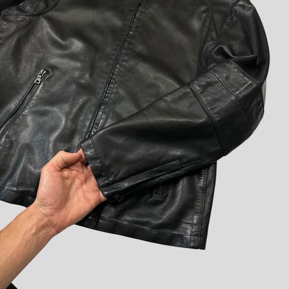 Prada Sport 2006 Leather Perforated Café Racer Logo Jacket - M | Default Title, Black