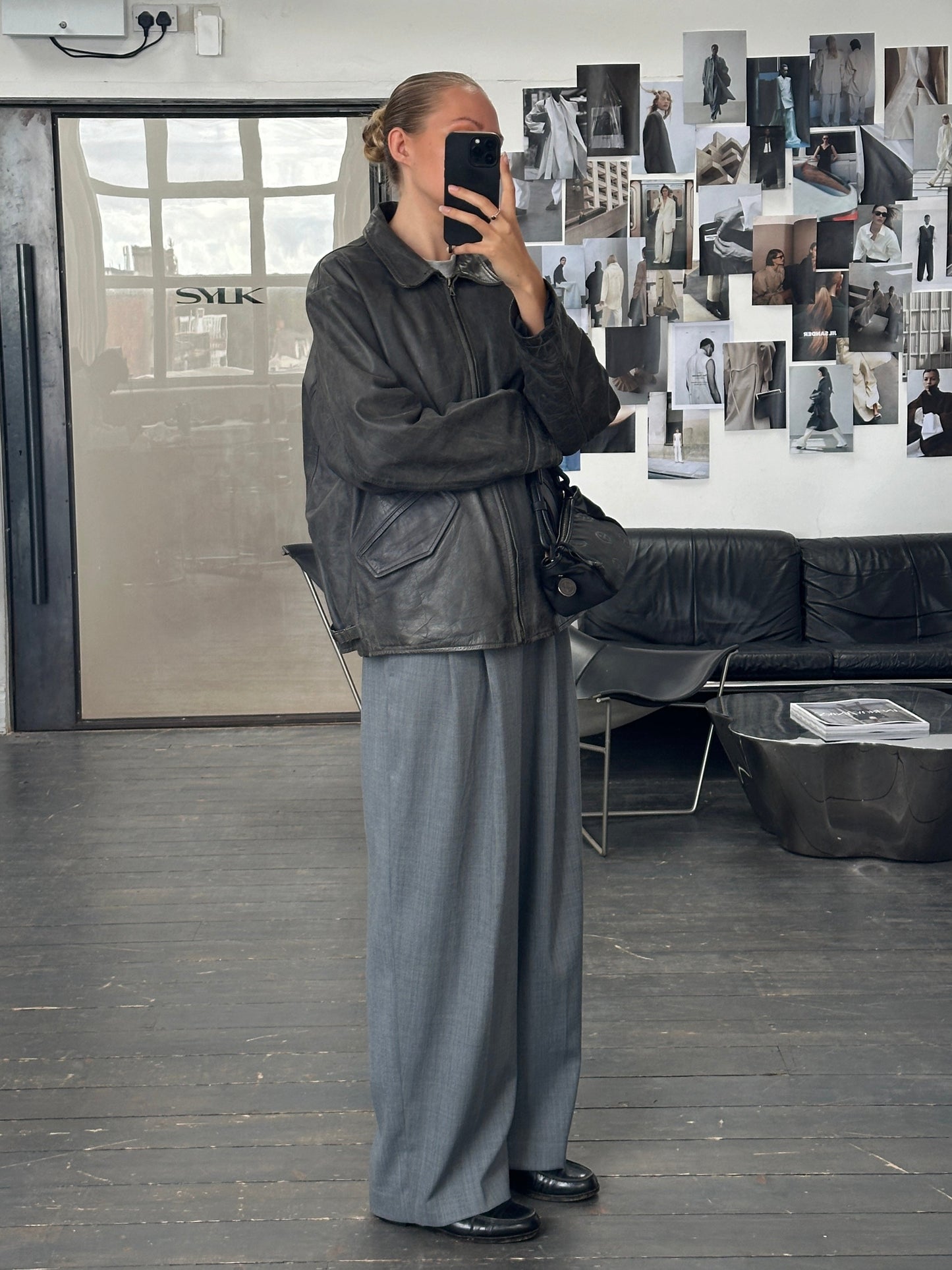 Vintage 1990s Aged Boxy Leather Jacket - L/XL