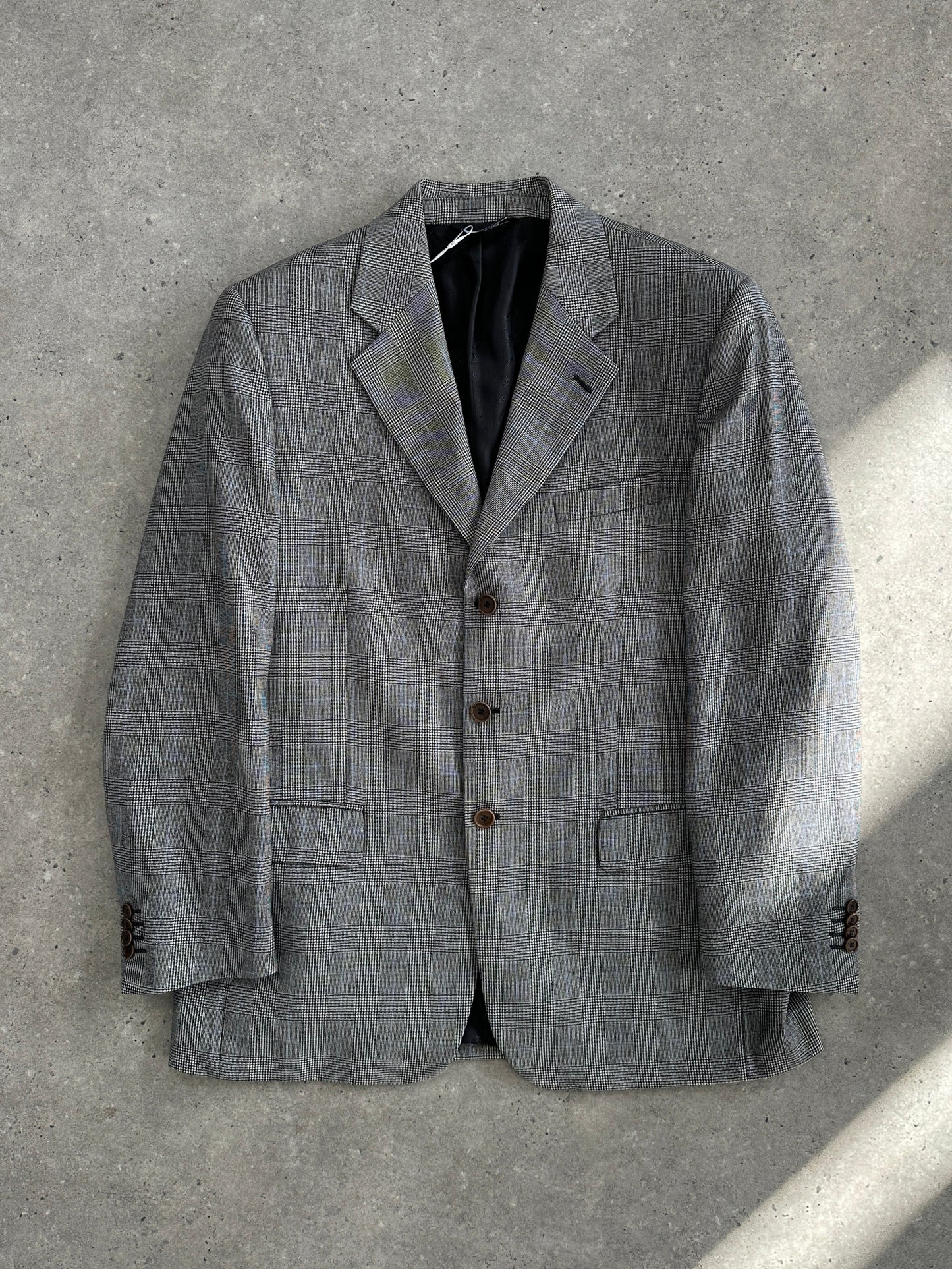 Italian Vintage Wool Check Single Breasted Blazer - 42R/L
