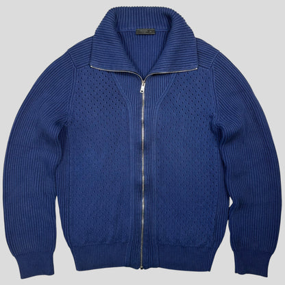 Prada Milano 2018 Perforated Heavy Cable Knit Cardigan Jacket - M | Default Title, Blue
