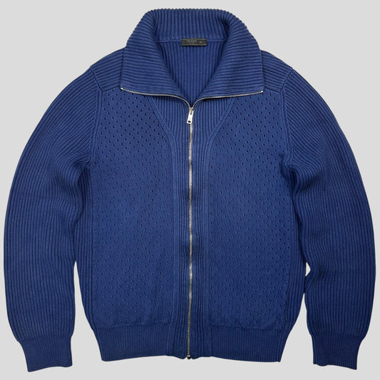 Prada Milano 2018 Perforated Heavy Cable Knit Cardigan Jacket - M | Default Title, Blue