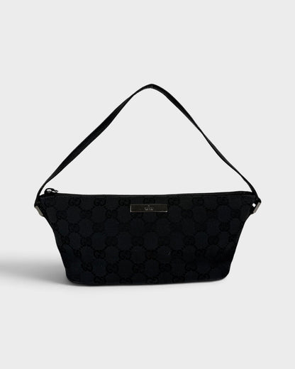 90s Gucci GG Black Monogram Pochette Boat Bag | O/S, Black