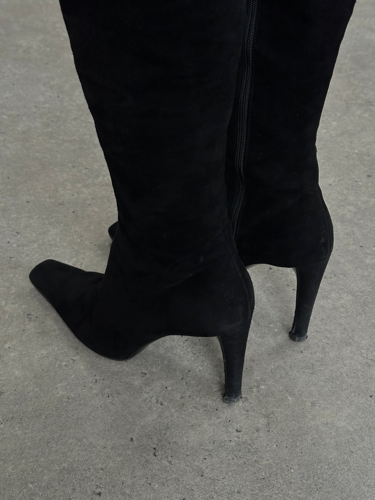 Prada 2000s Suede Square Toe Heeled Knee Boots - UK 7.5 / EU 40.5