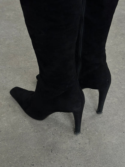 Prada 2000s Suede Square Toe Heeled Knee Boots - UK 7.5 / EU 40.5