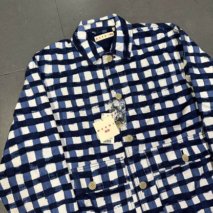 Uniqlo X Marni Collared Check Jacket In Blue & White (S)