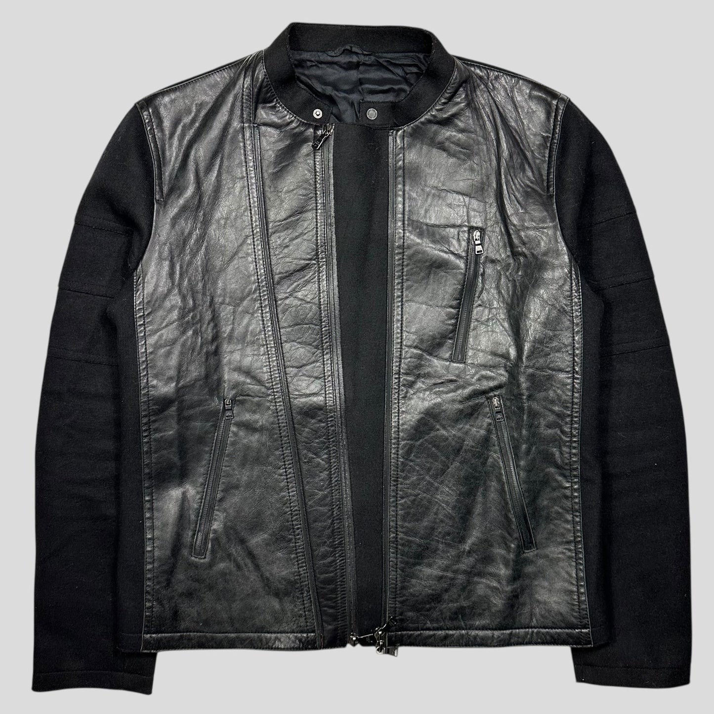 Neil Barrett 00’s Leather + Wool Modular Zip Panelled Biker Jacket - M