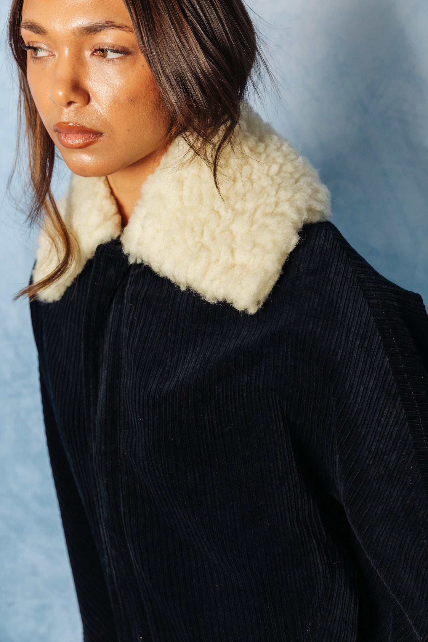 Y'S Yohji Yamamoto Shearling Collar Corduroy Bomber Jacket