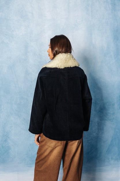 Y'S Yohji Yamamoto Shearling Collar Corduroy Bomber Jacket