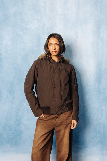Burberry Fur Trim 2-NB Brown Military Bomber Jacket