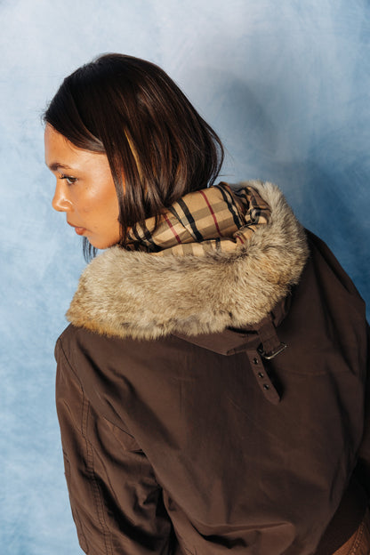 Burberry Fur Trim 2-NB Brown Military Bomber Jacket