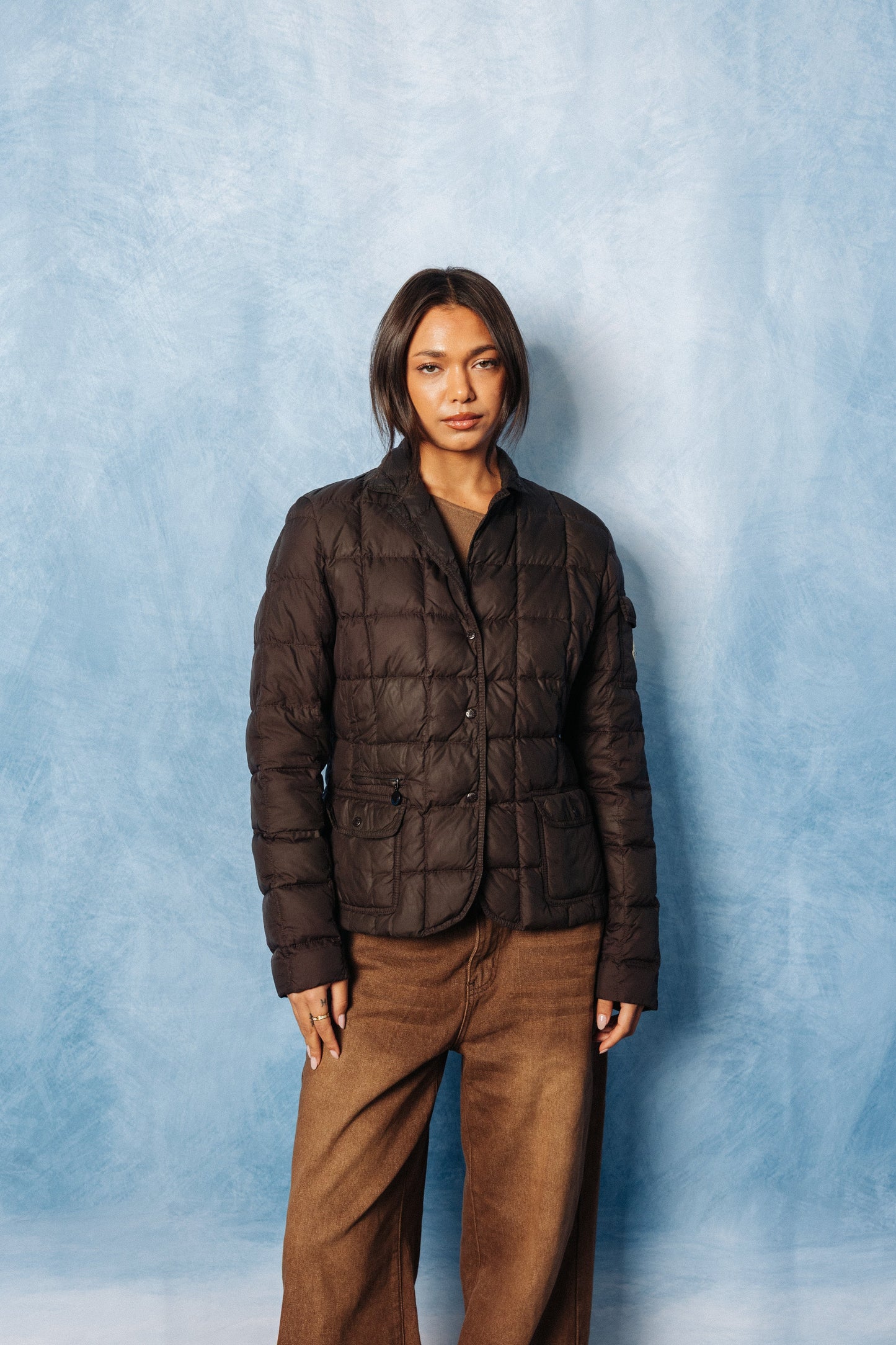 Moncler Down Quilt Open Collar Grey Overshirt