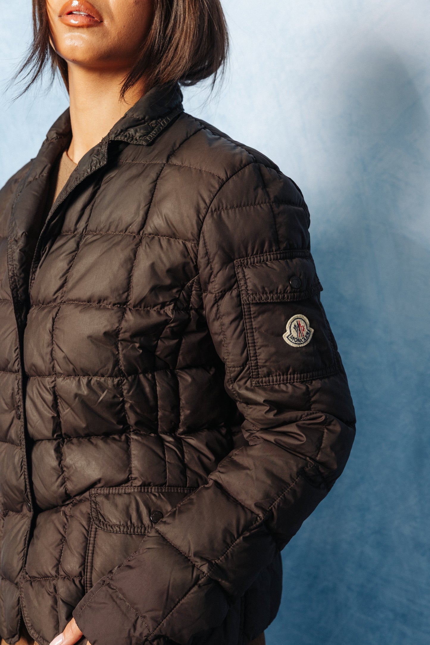 Moncler Down Quilt Open Collar Grey Overshirt