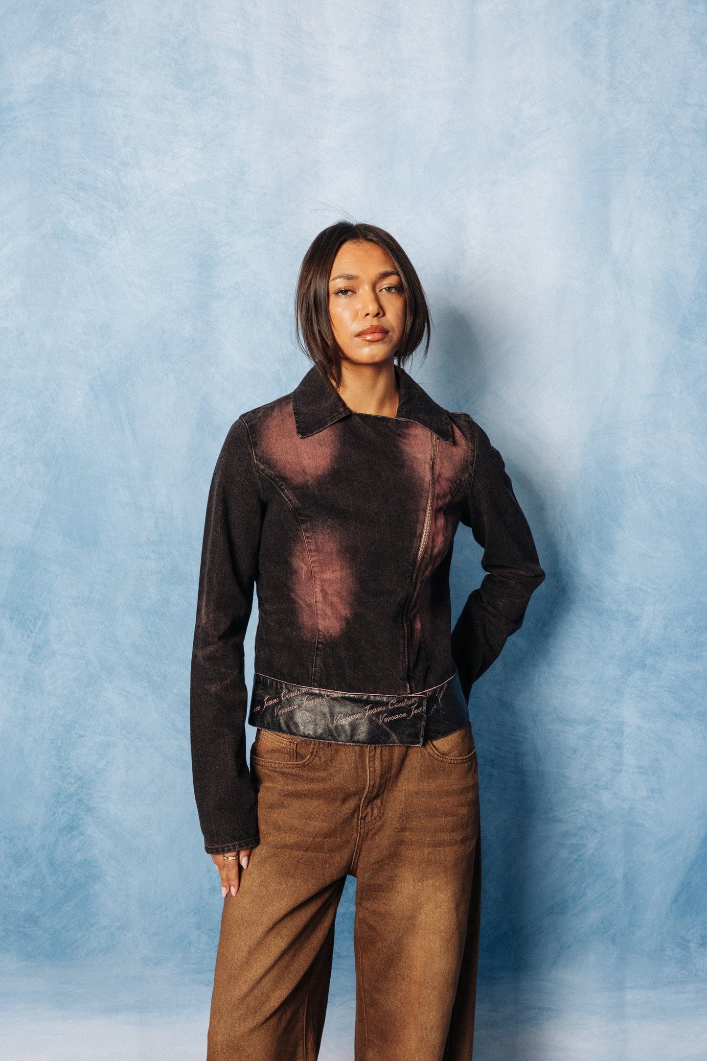 Versace Bleached Denim Grey Motorcycle Blouson