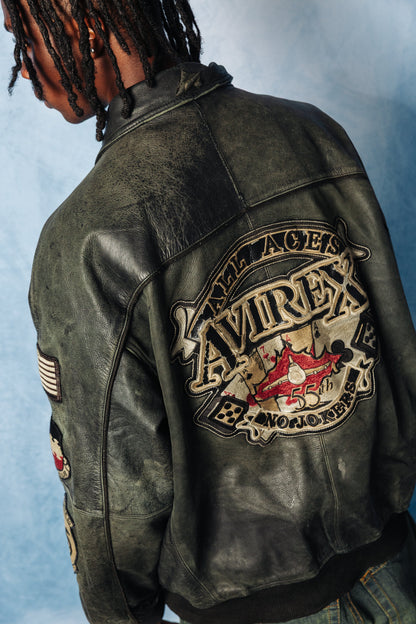 Rare Avirex All Aces No Jokers Flight Leather Jacket