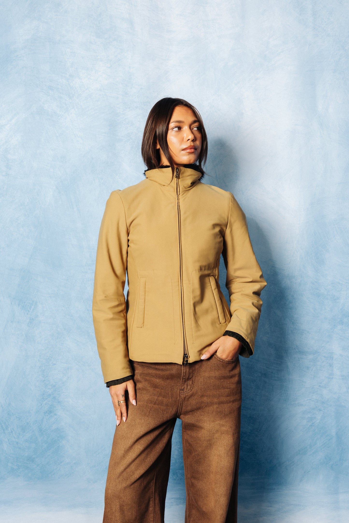 Prada Sport Stretch Nylon Fur Trim Tech Jacket