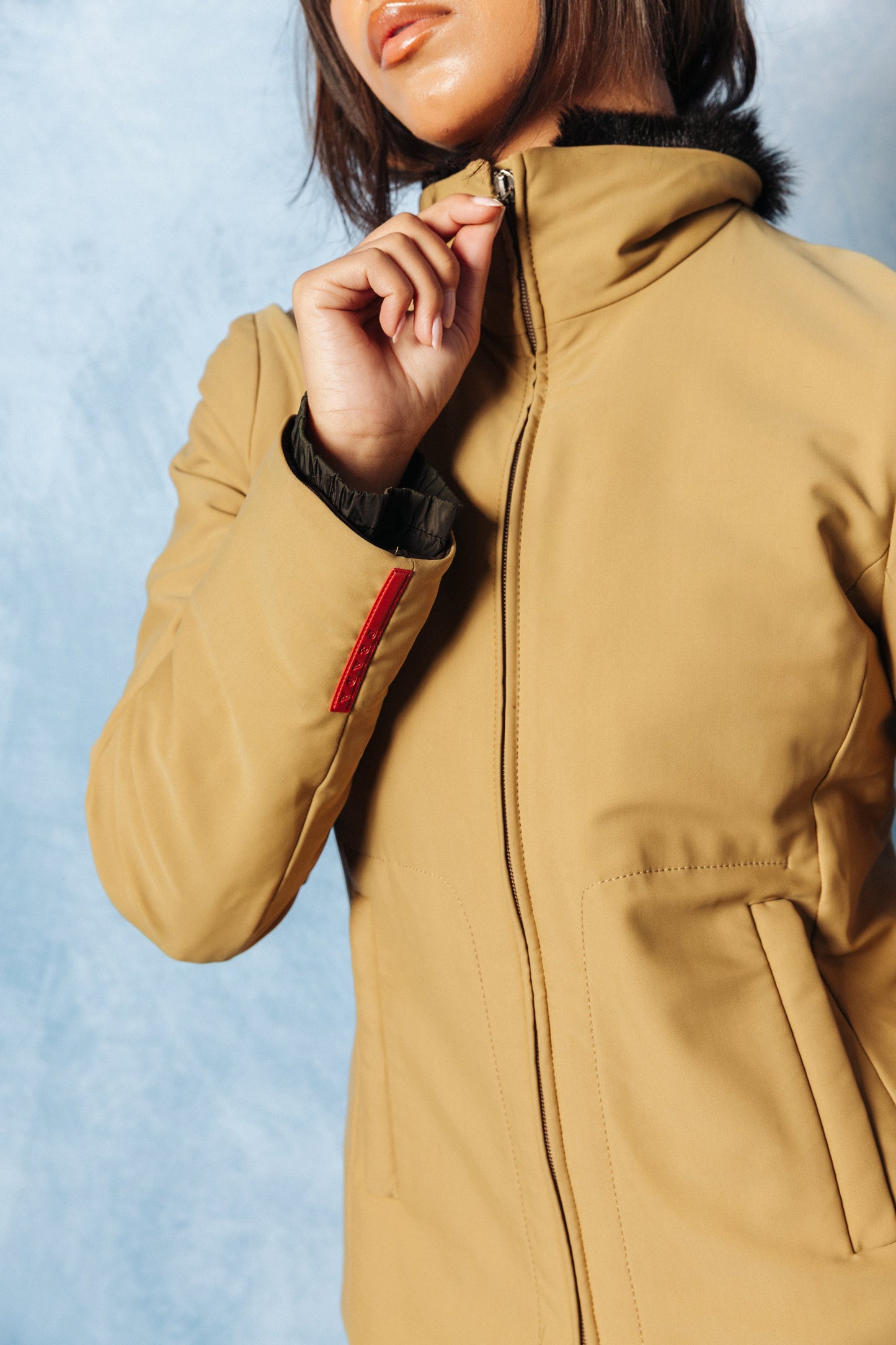 Prada Sport Stretch Nylon Fur Trim Tech Jacket