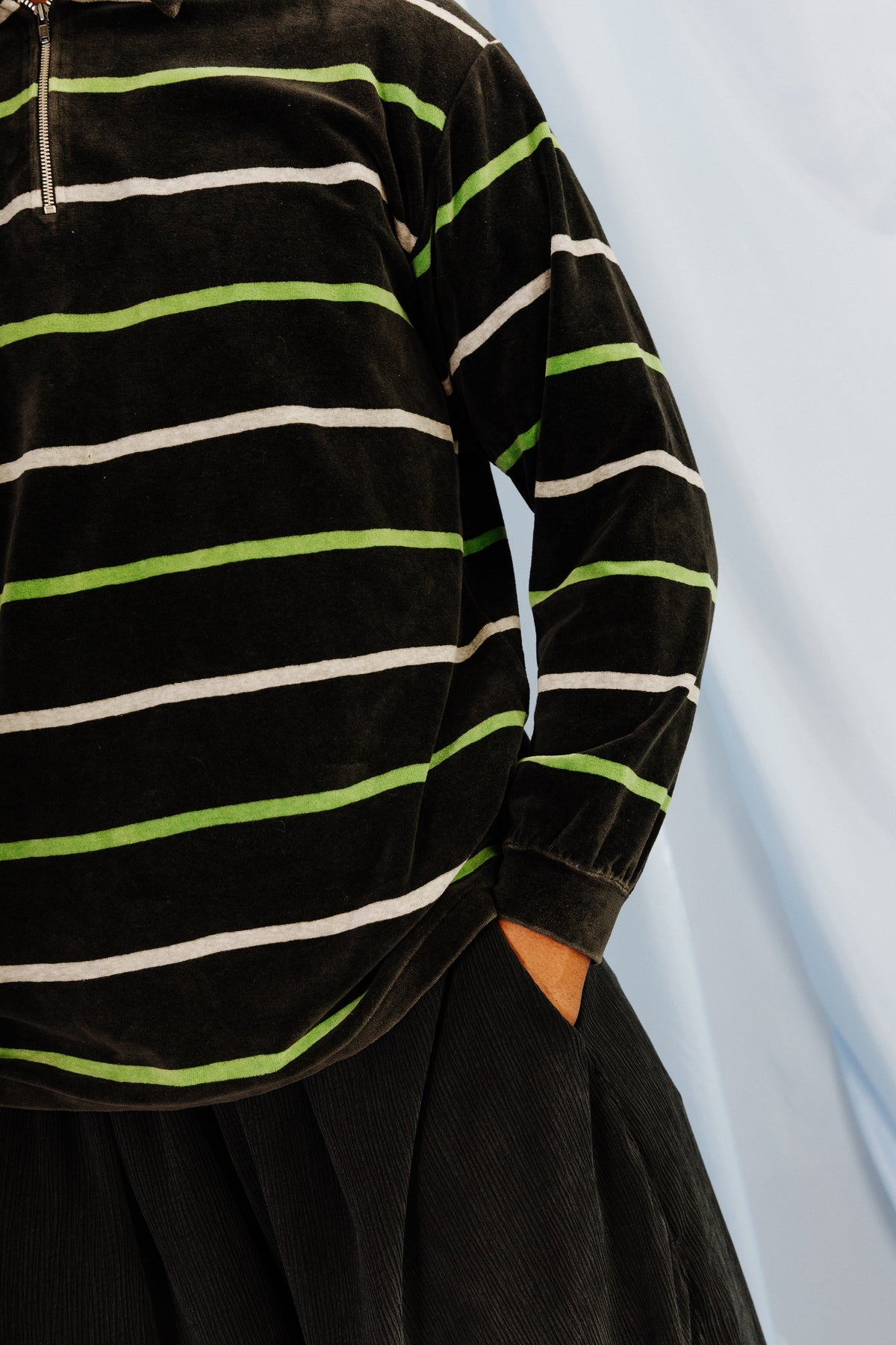 Issey Miyake Striped Velour 1/4 Zip Sweater | Extra Large, Multicoloured