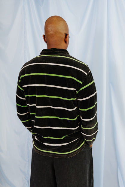 Issey Miyake Striped Velour 1/4 Zip Sweater | Extra Large, Multicoloured