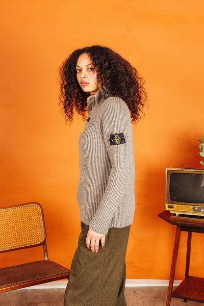 A/W 2009 Stone Island Ribbed Knit Quarter Zip Button Up