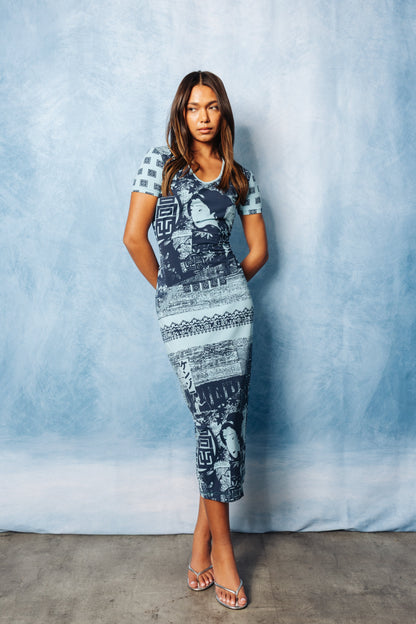 1990's Kenzo Jeans Geisha Print Stretch Maxi Dress