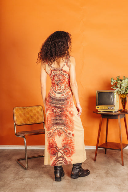 1995 JPG Tattoo Print Mesh Maxi Dress