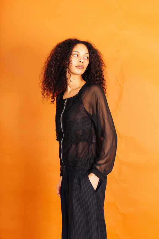 Issey Miyake Tsumori Chisato Lace Overlay Sheer Jacket