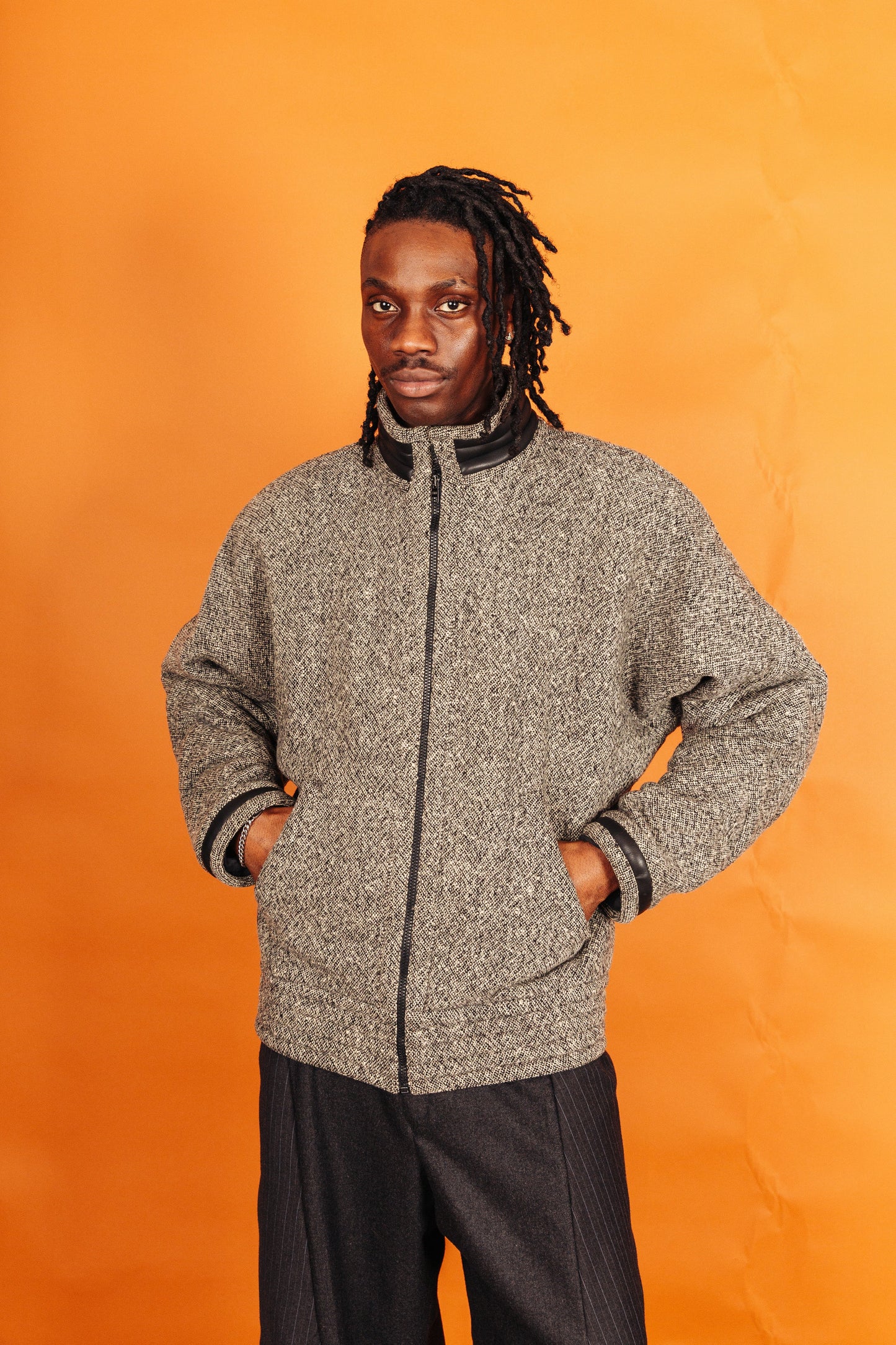 1970s Gianni Versace Grey Marl Articulated Sleeve Wool Jacket