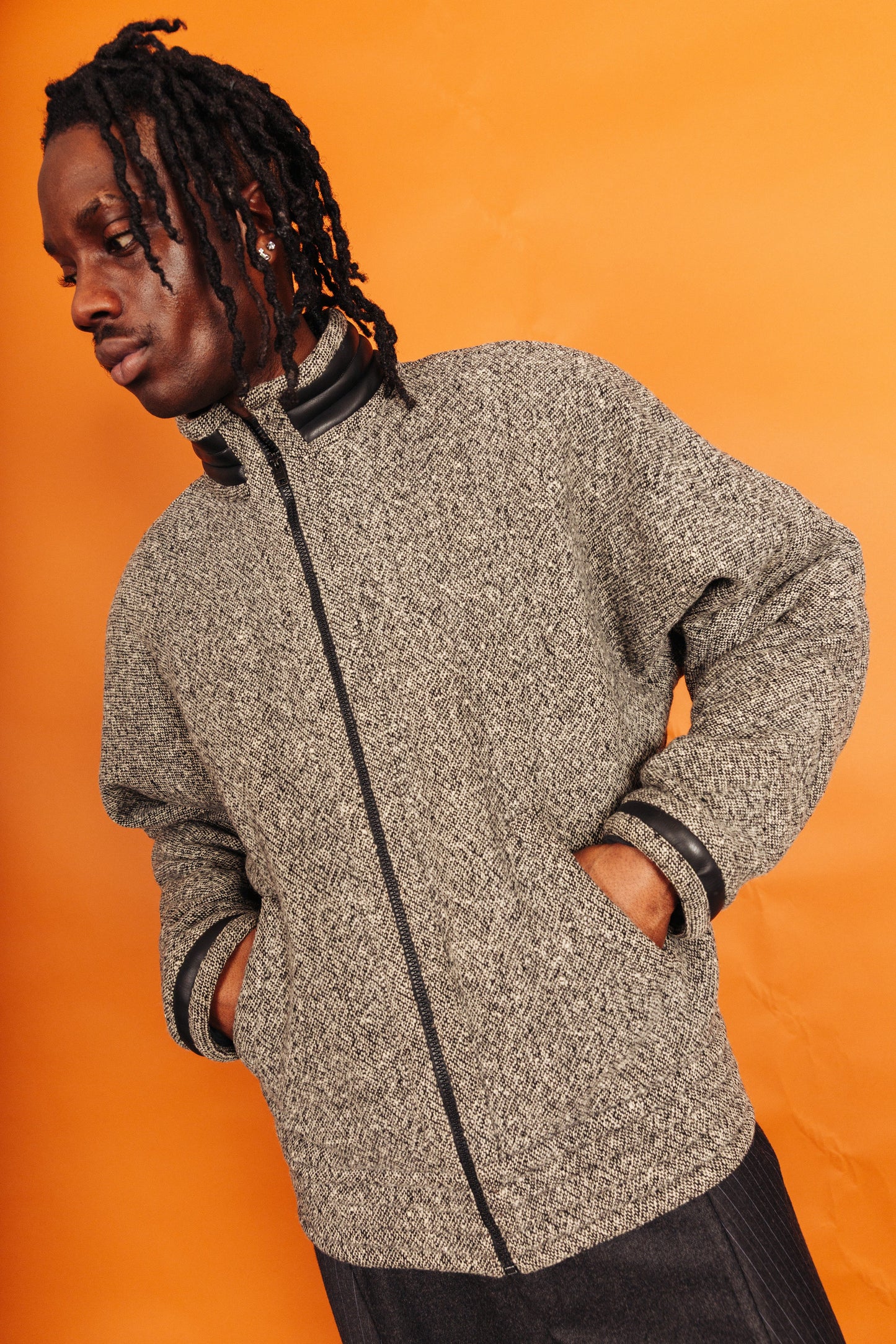 1970s Gianni Versace Grey Marl Articulated Sleeve Wool Jacket