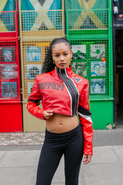 VT Rework x Taya Francis Trinidad and Tobago Ferrari Cropped Leather Jacket