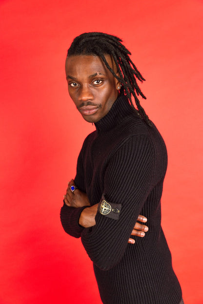 A/W 2004 Stone Island Navy Ribbed Knit 1/4 Zip Sweater