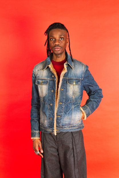 Dolce and Gabbana Rabbit Fur Lined Distressed Denim Western Jacket