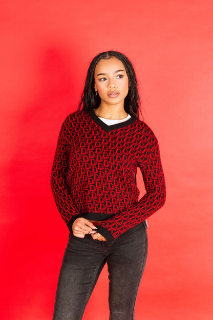 Christian Dior Red Monogram Knitted Sweater. SC:5782