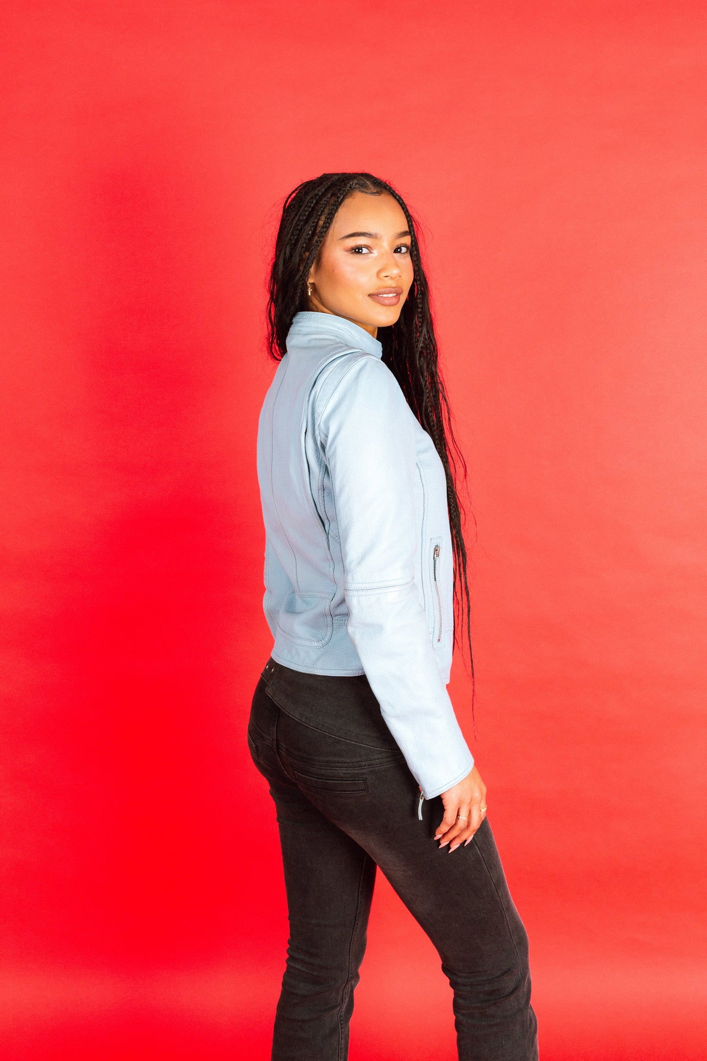 1970s Gucci Baby Blue Asymmetrical Leather Jacket SC: 5782