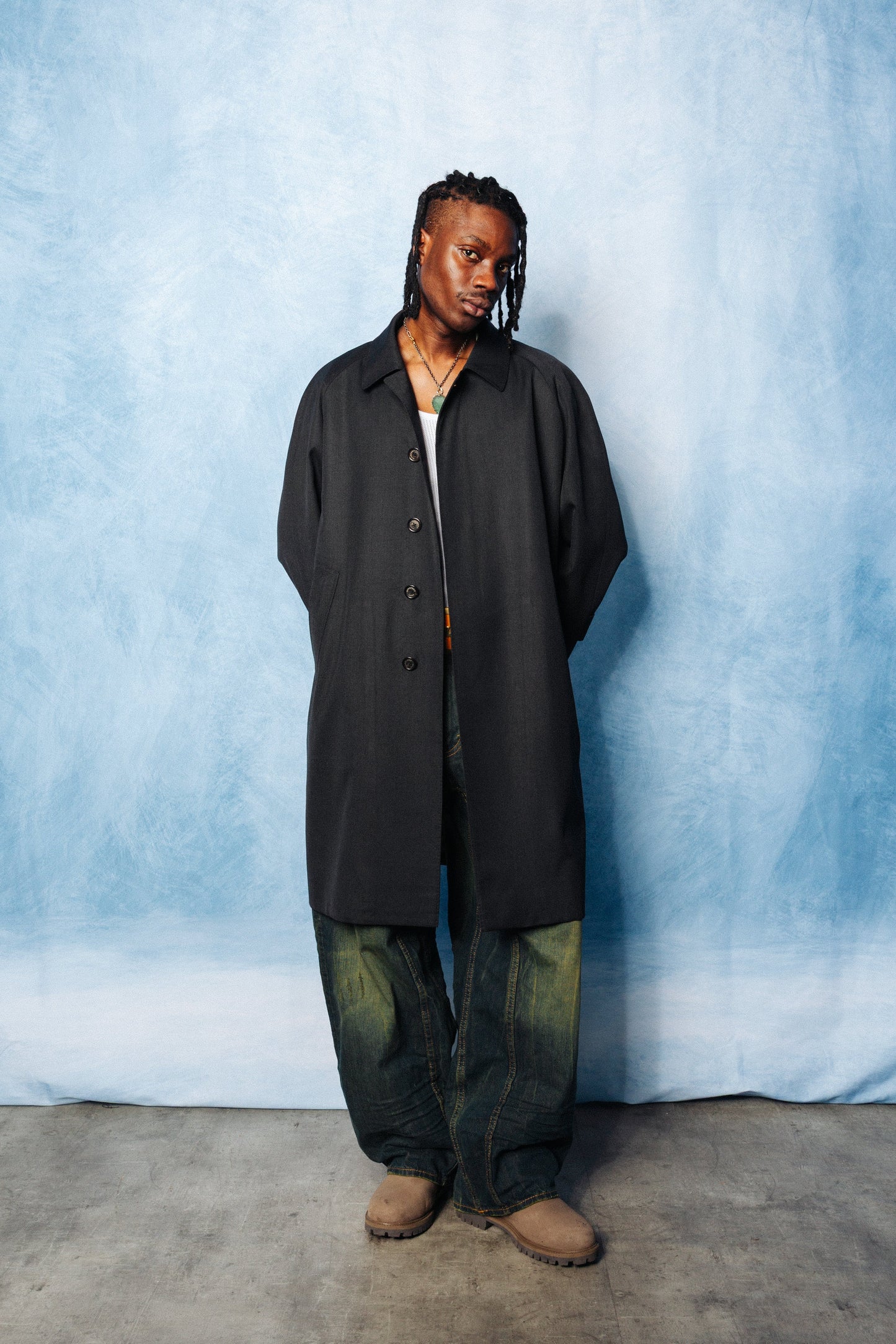 Burberry Nova Check Lined Black Balmacaan Trench Coat