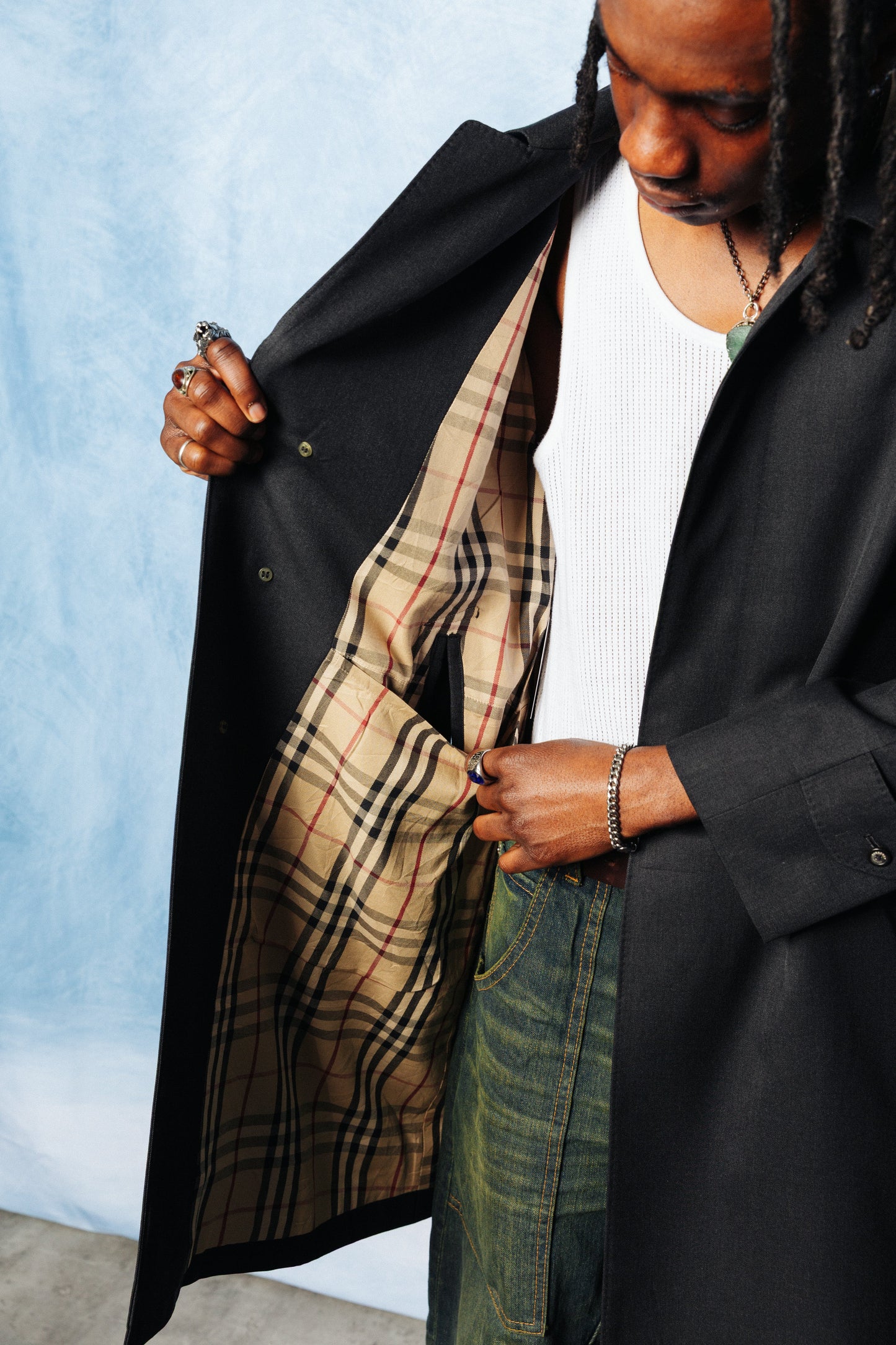 Burberry Nova Check Lined Black Balmacaan Trench Coat