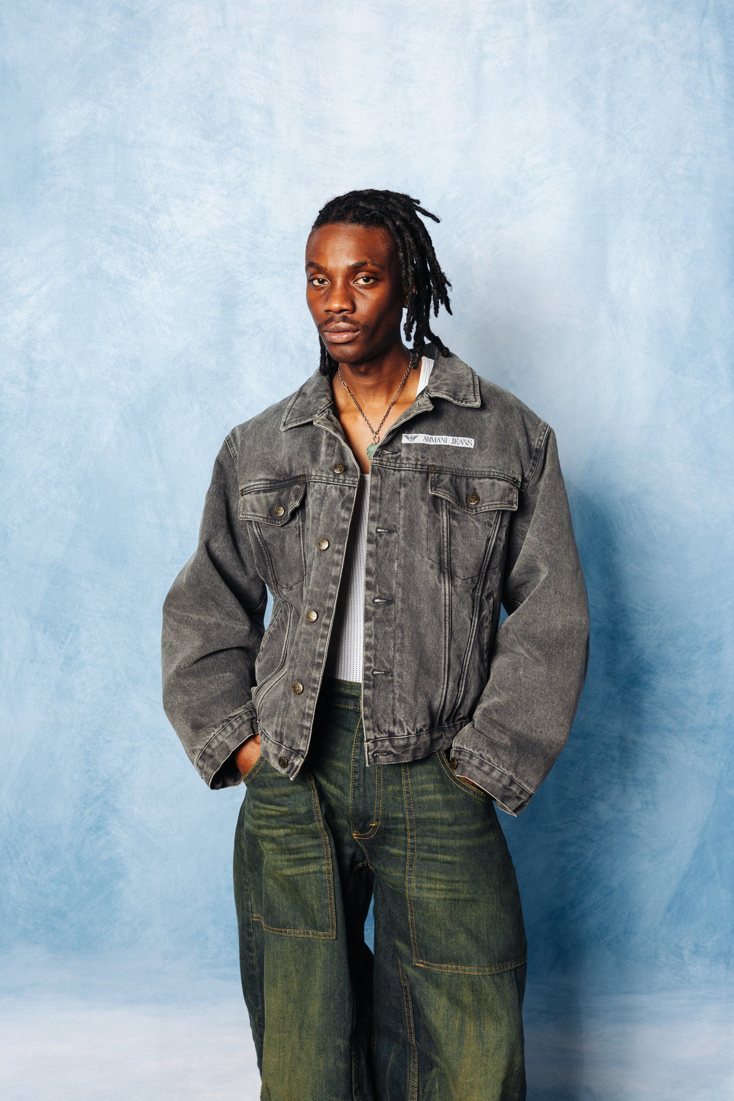 1990's Armani Jeans Washed Denim Quilted Trucker Jacket