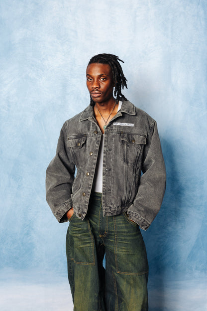 1990's Armani Jeans Washed Denim Quilted Trucker Jacket