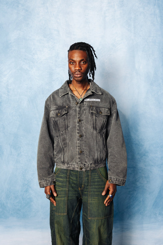 1990's Armani Jeans Washed Denim Quilted Trucker Jacket