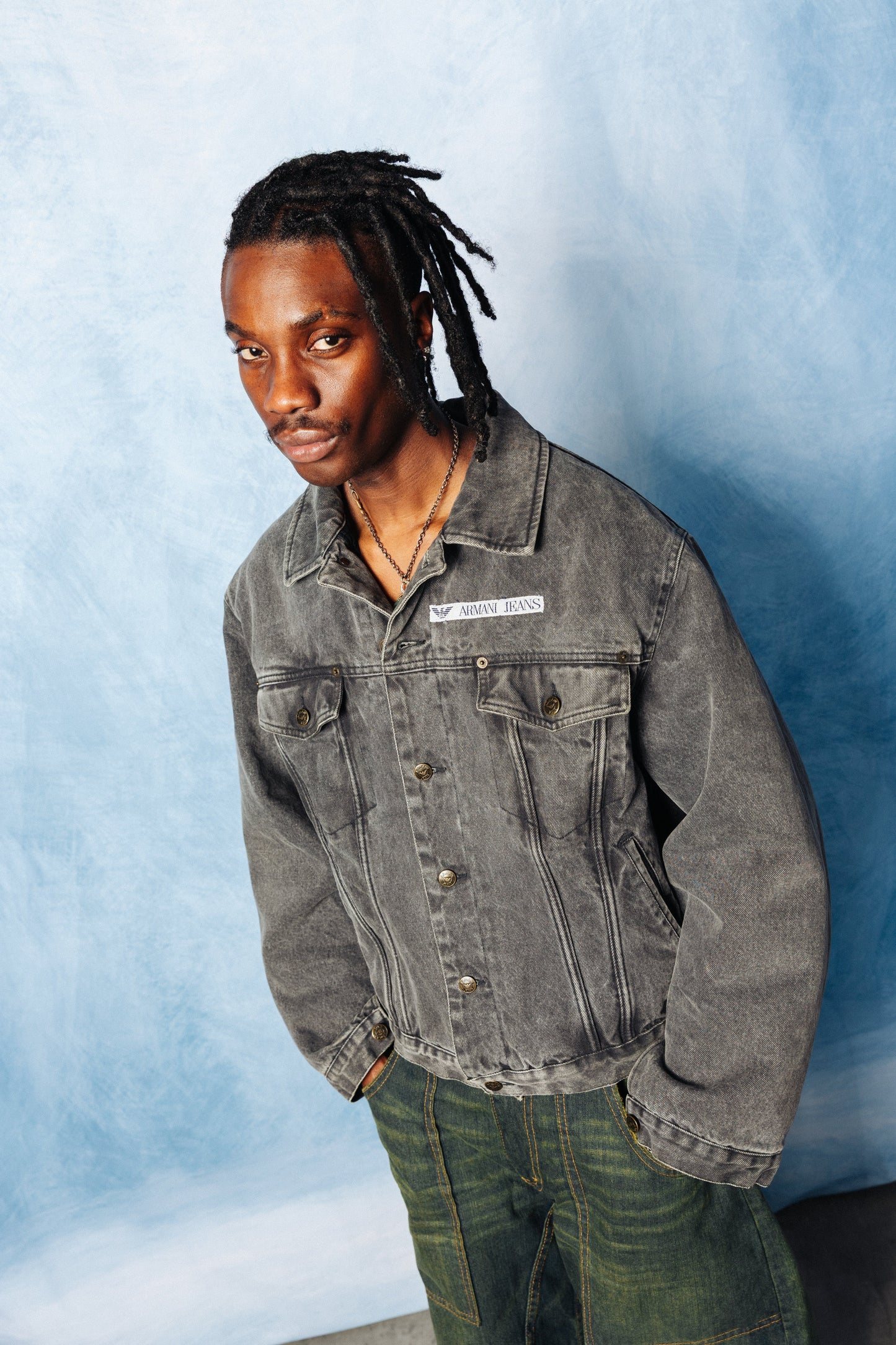 1990's Armani Jeans Washed Denim Quilted Trucker Jacket