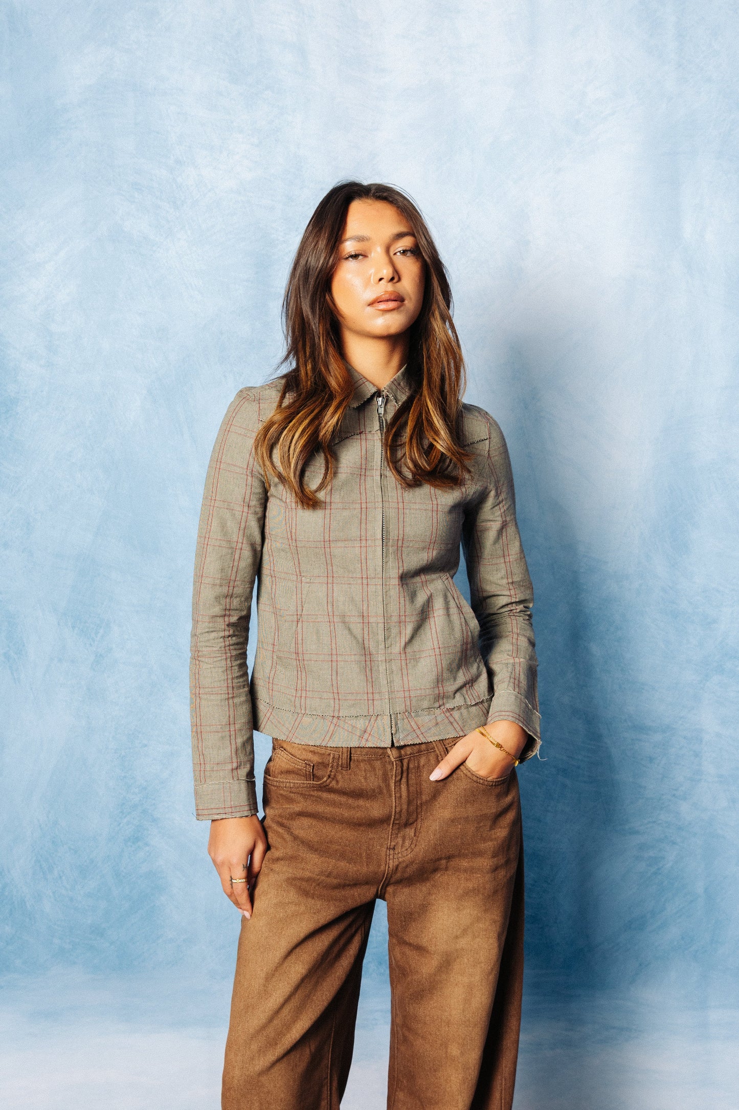 Issey Miyake Grey Check Cropped Jacket