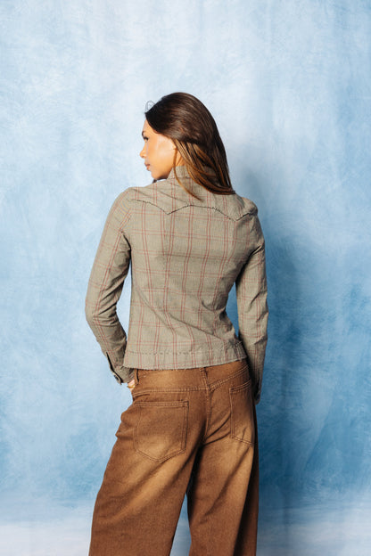 Issey Miyake Grey Check Cropped Jacket