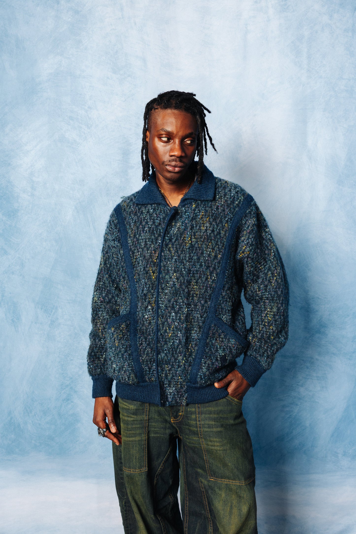 1970's YSL Abstract Chevron Quilted Wool Cardigan